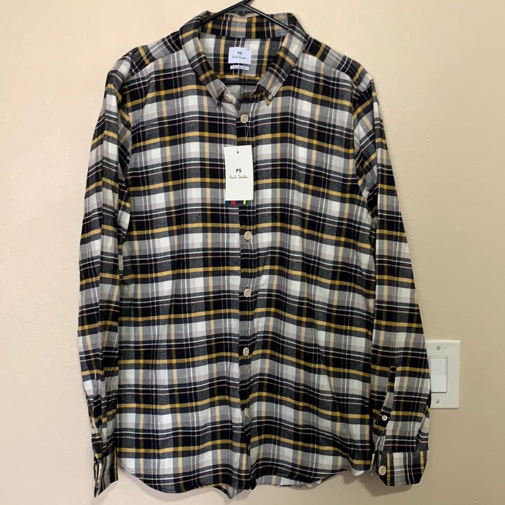Paul Smith Men's Casual Plaid Shirt - Yellow, Black, and White